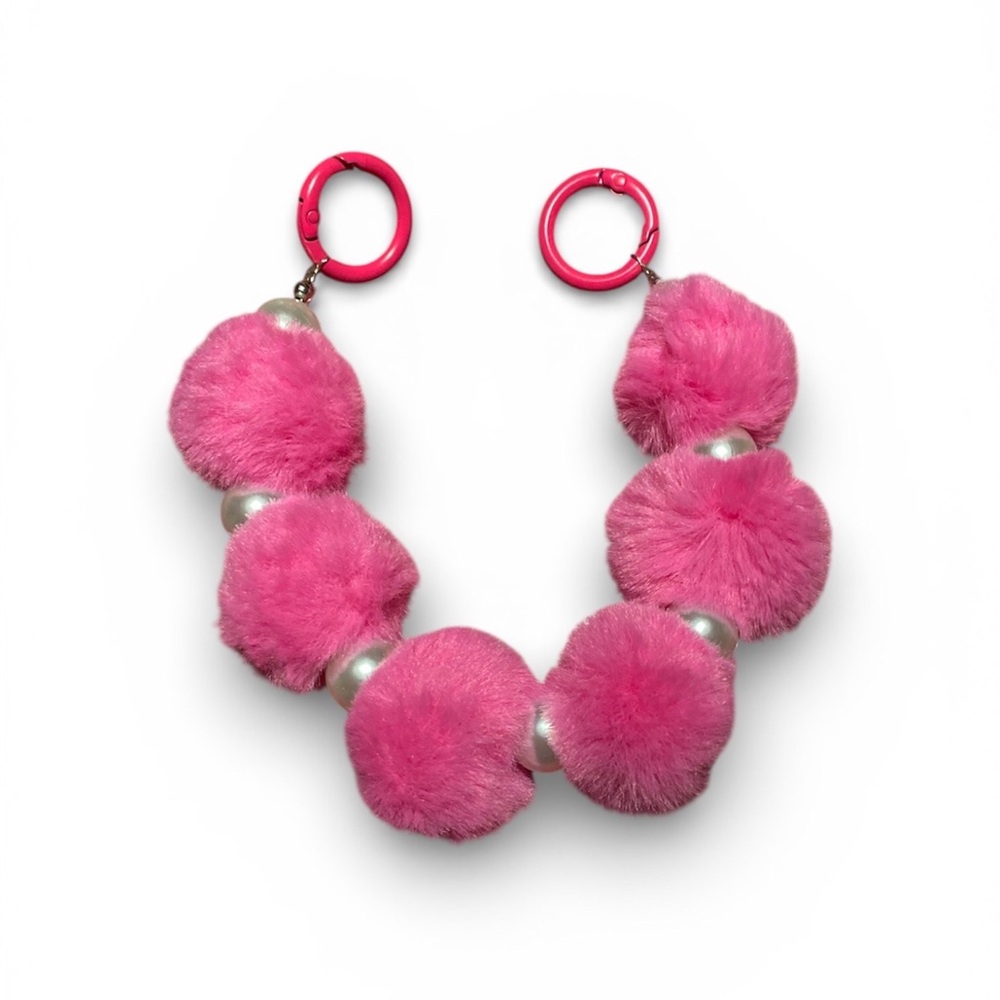 Pink Pom Pom Purse Charm Keychain